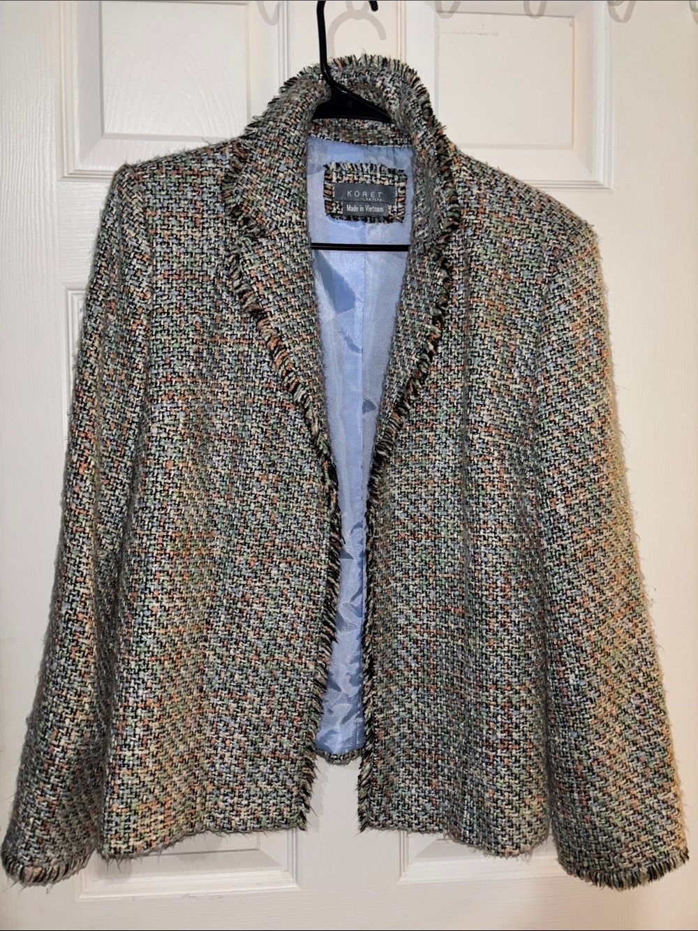 Koret Multicolor Tweed Frayed-Edge Open Blazer